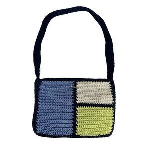 The Sak Color Block Crochet Shoulder Bag Purse Navy Blue Handmade Boho Style